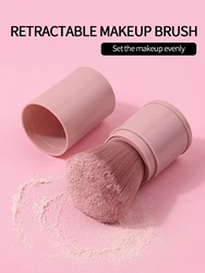 Retractable Soft Fluffy Kabuki Makeup Brush for Powder, Foundation, and Blush (Pink)