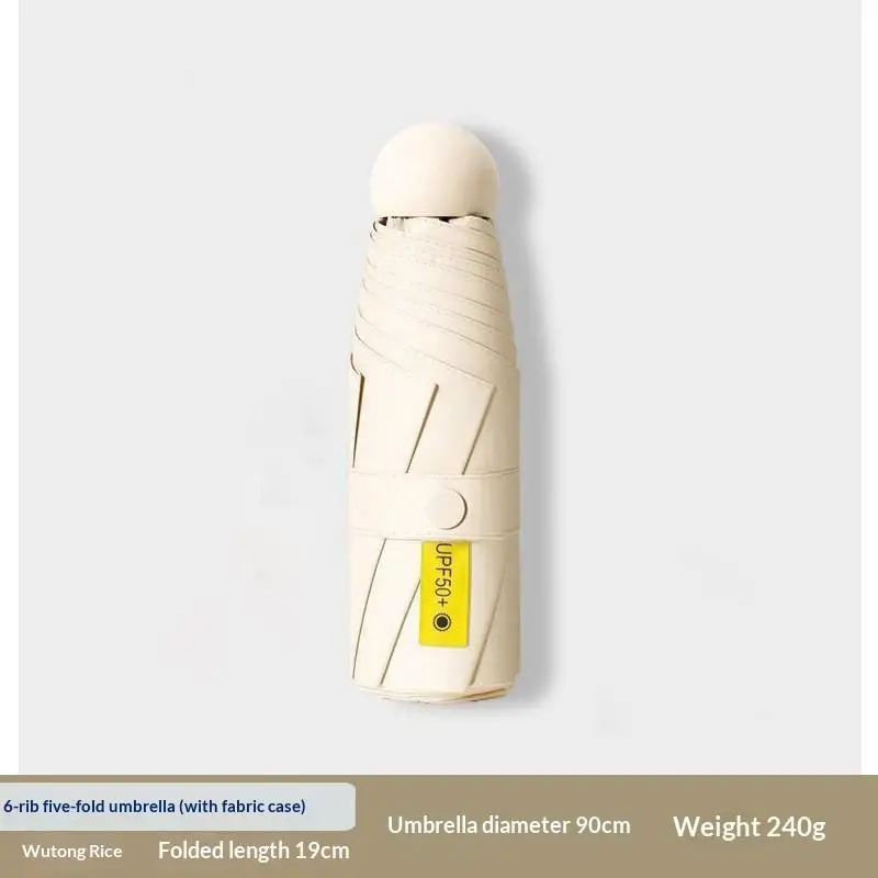 Compact Travel Mini UV Protection Capsule Umbrella - Ultra Lightweight and Portable 5-Fold Sun Shade