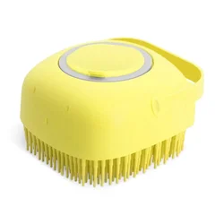 Pet Bathing Massage Brush - Soft Silicone Rubber Grooming Scrubber (Yellow)