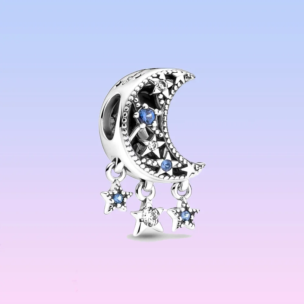 

925 Silver Star and Crescent Charm fit Original Pandora Bracelet DIY Jewelry for Women Birthday Mother's Day Gifts