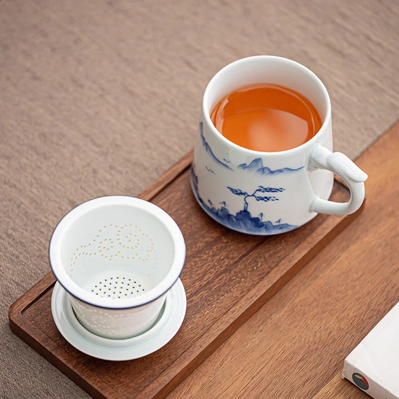 Chinese Style Ceramic Mugs, Home Personal Office Creative Teacup With Cover, Filtered Tea Water Separation, Tea Cups, 500ml, 1Pc