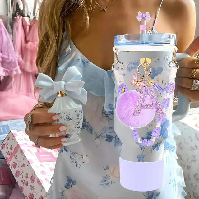 7PCS Accessories Set for Stanley Cup Purple Straw Topper Cup Boot Water Bottle Handle Strap Letter Charms 40oz 30oz Tumbler 4