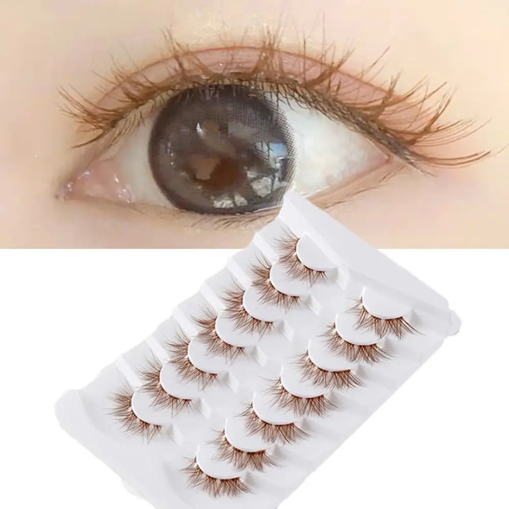 

7 Pairs Natural Look Cluster Lashes Trendy Brown Mink Manga Anime Lashes Fluffy Fake Eyelashes Women Beauty