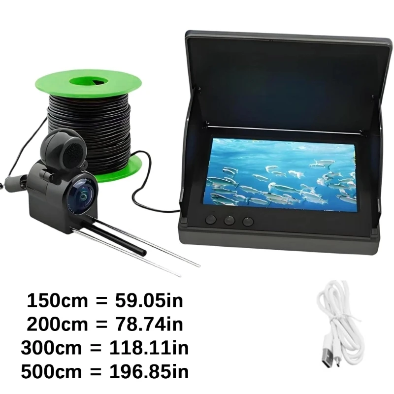 수중 낚시 카메라 195° 광각 어군탐지기 카메라 5인치 대형 스크린 야경 낚시 카메라