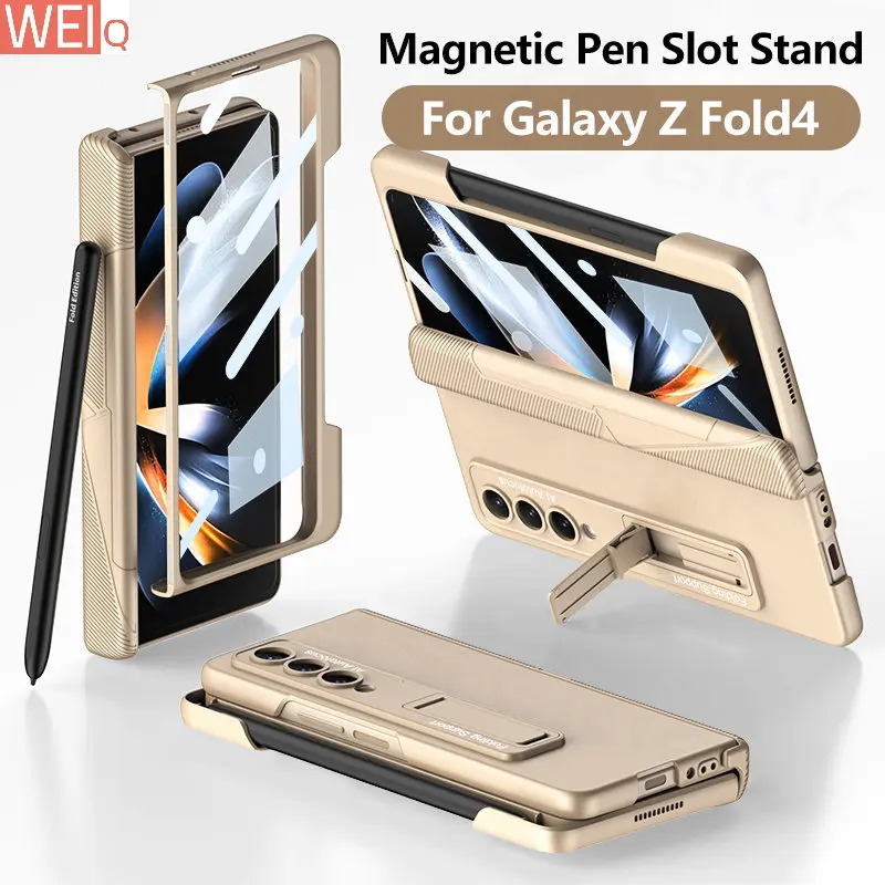

Чехол-подставка с магнитным шарниром и слотом для ручки для Samsung Galaxy Z Fold 4, жесткий защитный чехол для экрана Galaxy Z Fold4 ZFOLD4