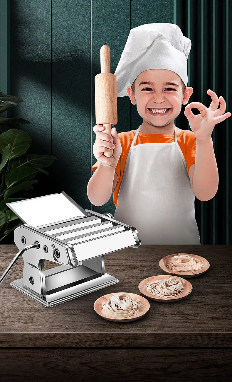 Manual Stainless Steel Linguine Pasta Maker Home Spaghetti Press Machine Cutter Dough Sheeter Ravioli Dumpling Noodle Shell Tool