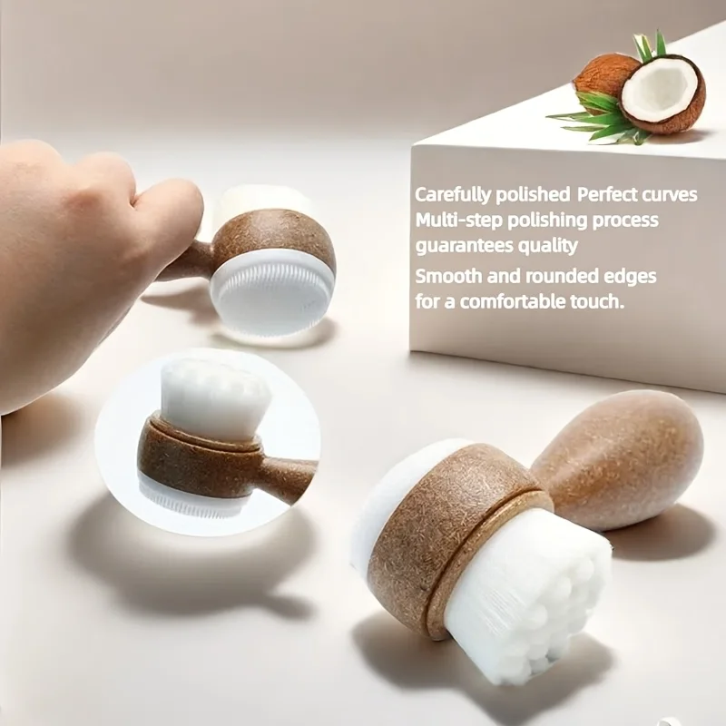 Coconut Fiber Double-Sided Exfoliating Facial Cleansing Brush with Soft Bristles
