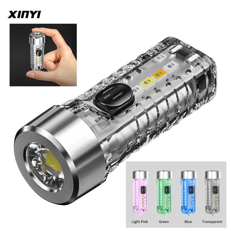 MINI Keychain Flashlight Rechargeable Light Emergency Light with Multicolor Side Lights 7 Lighting Modes For Camping, Home