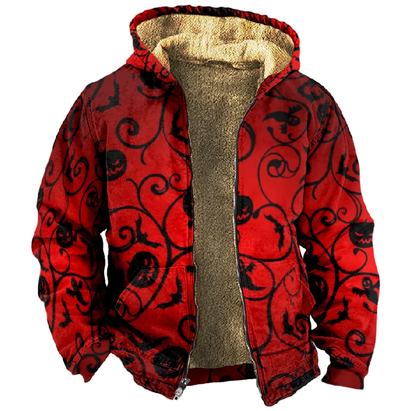 2023 New Halloween Cotton Coat Hooded Sweater Casual Print Long Sleeve Zipper Sweater Thick Cotton Coat Winter