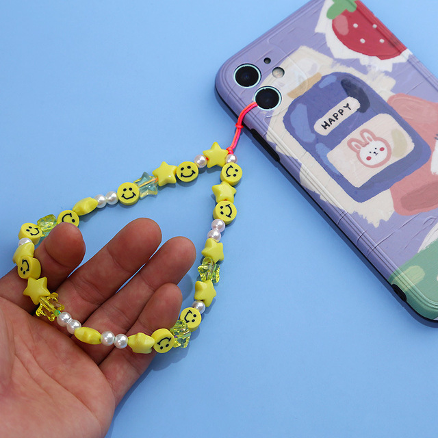 Mobile Phone Chain Straps Charm Color Acrylic Imitation Pearl Pendant Phone Anti-Lost Anti-Drop Lanyard Ladies Jewelry