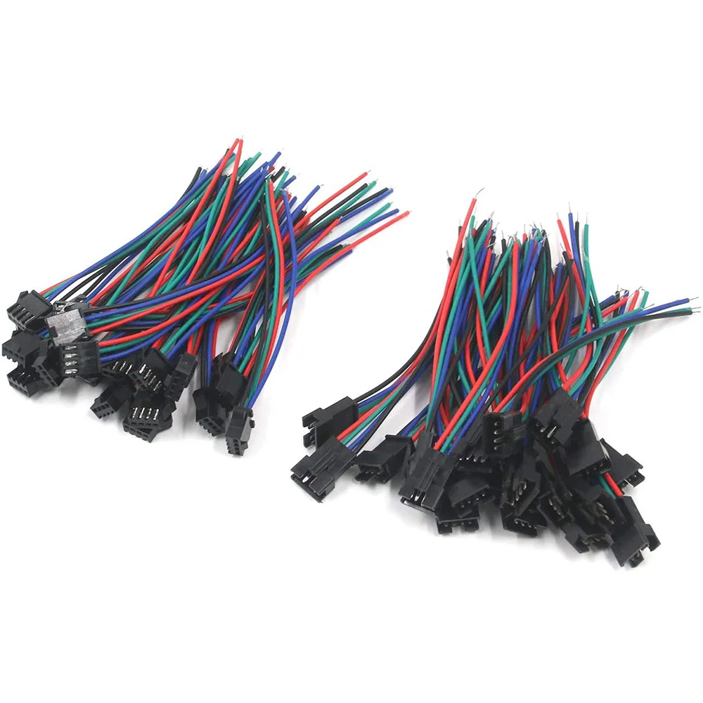 SM-4P LED 와이어 커넥터 어댑터 전기 케이블, 20 쌍 22 AWG JST SM 플러그, 4 핀 수-암, 150mm