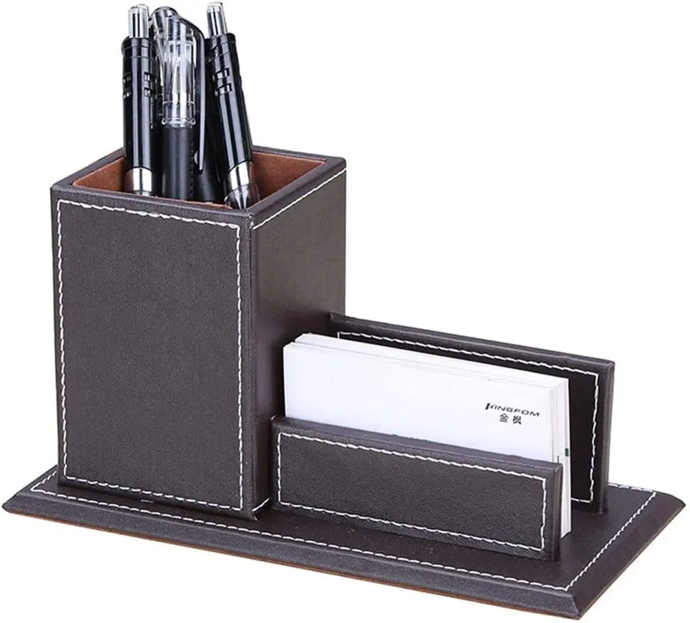 Office Desk Stationery Organizer Set PU Leather Pencil Storage Box Mouse Pad Business Card Holder Tissue Box Cover