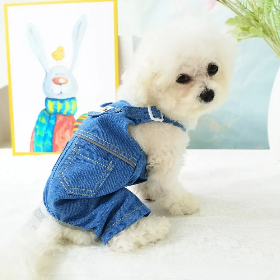 애완견 카우보이 스트랩 팬츠 점프수트 애완견 테디 소형견 테디 스프링 4레그 팬츠 강아지 옷