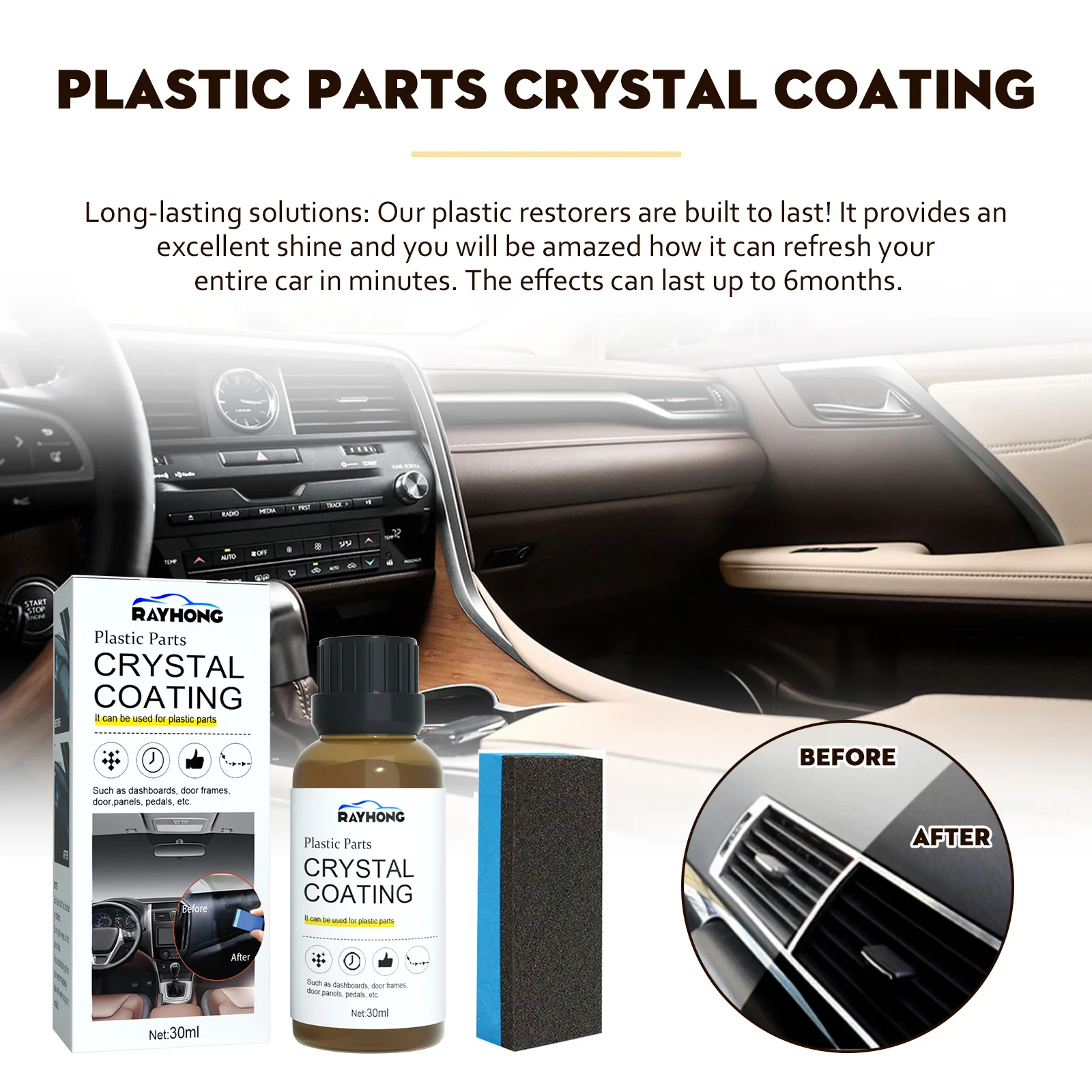 30ml Interior Plastic Parts Retreading Agent Crystal Coating Wax Renewed  Plastic Restore Long-lasting Liquid Car Maintenance - Leather & Upholstery  Cleaner - AliExpress