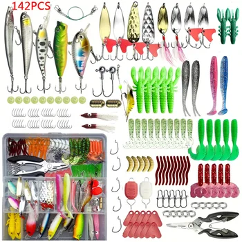 Fishing Lure Set 18/21/59/142pcs Mixed VIB Lure Kit Soft Lure Minnow Popper Hooks All Fishing Accessory Fresh Water 1