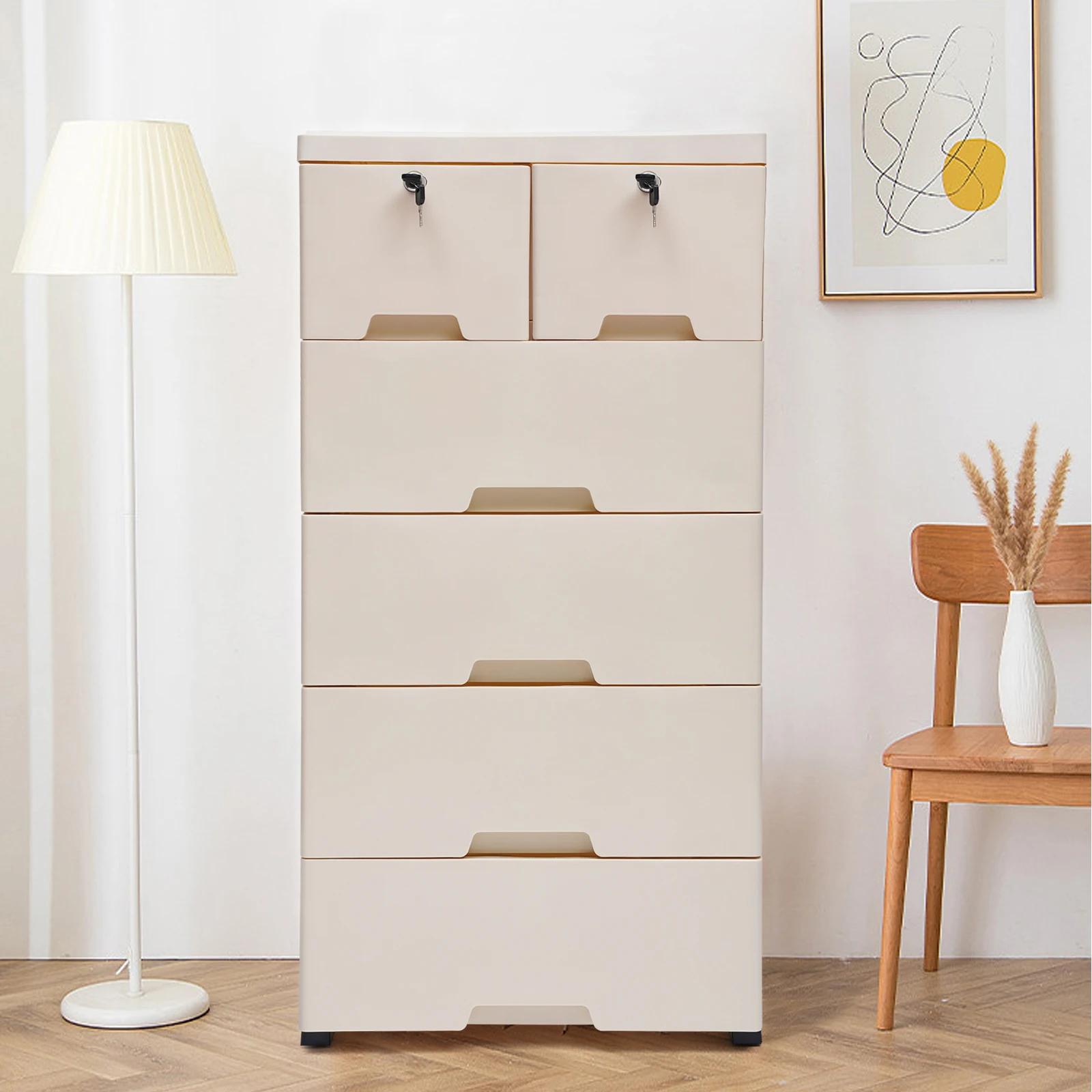 

Storage Cabinet with 6 Drawers with Keys, Closet Drawers Tall Dresser Organizer for Clothes, Playroom, Bedroom Furniture