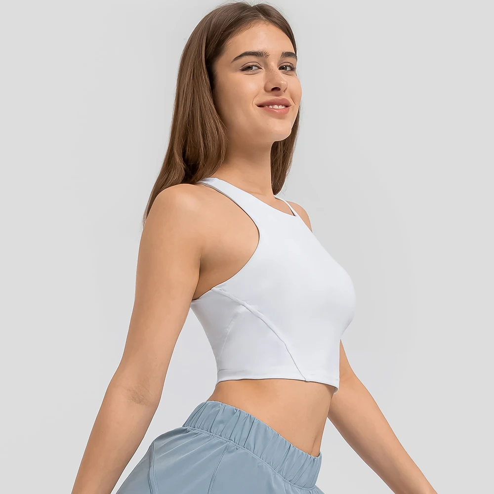 

Sleeveless women's T-shirt ，high neck sports top, built-in bra, cross back, running training T-shirt, fitness
