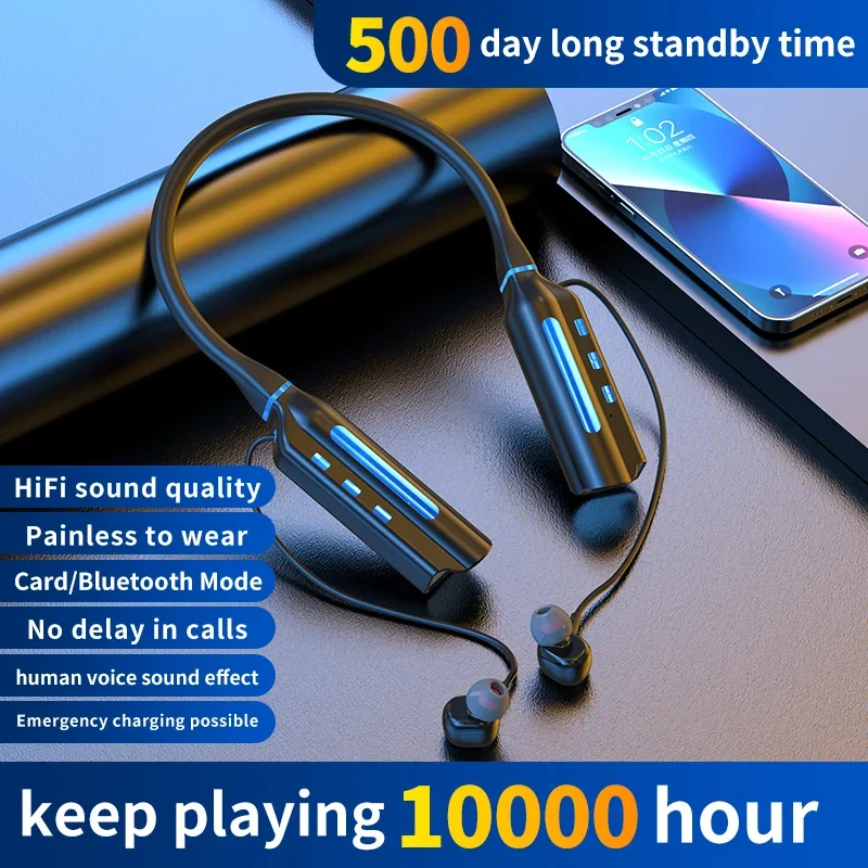 

10000mAh 1000 Hours Playback Wireless Bluetooth Earphones Waterproof Running Headset Neckband Sport Earbuds Noise Reduction