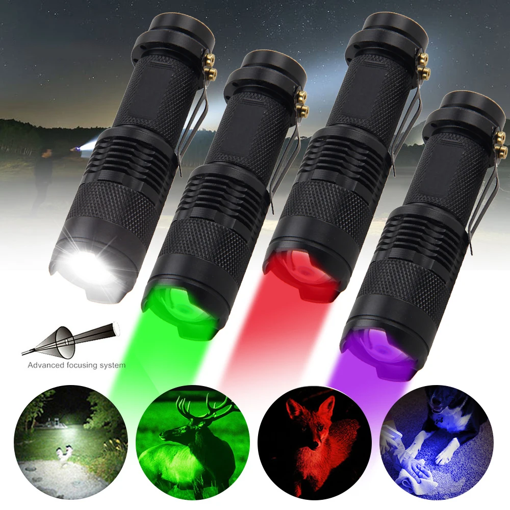 

Mini SK68 Zoomable LED Flashlight Waterproof Green/Red/White/UV 365nm/395nm Torch Clip Pen Inspection Beam Light 3 Modes Lantern