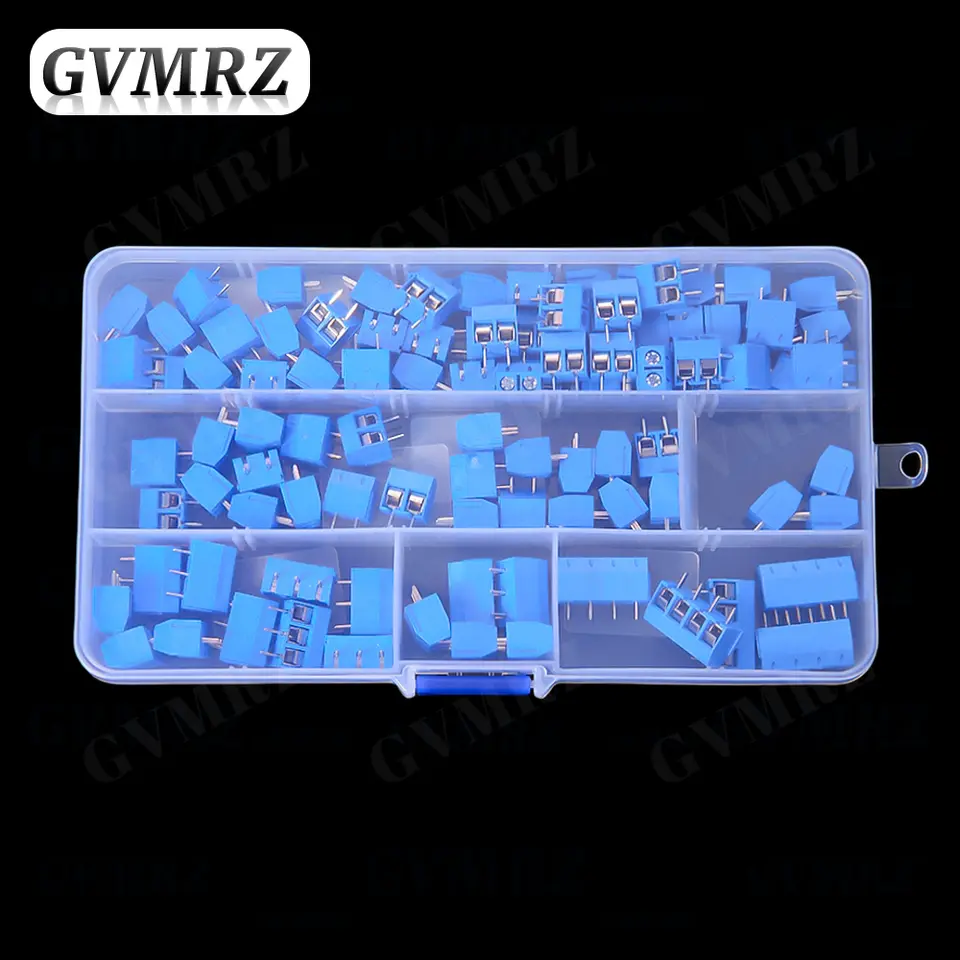 100PCS PCB Screw Terminal Block Connector KF301 Pitch 5.0MM 2P 3P 4P Splicable Kit Box KF301-2 Blue KF301-2P KF301-3P KF-301 image 4