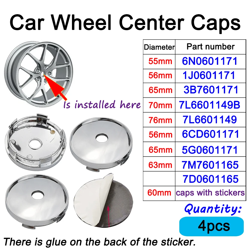 4pcs/lot 56mm 60mm 65mm 70mm Car Wheel Center Caps Covers For Vw