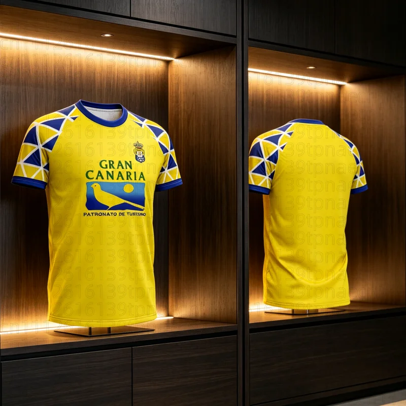 Fußballtrikot – Gelb mit blau-weißen geometrischen Akzenten, atmungsaktives Sport-T-Shirt, 3D-HD-Druck, ideales Trikot für die ganze Familie, Kinder-T-Shirts, Größe 26.