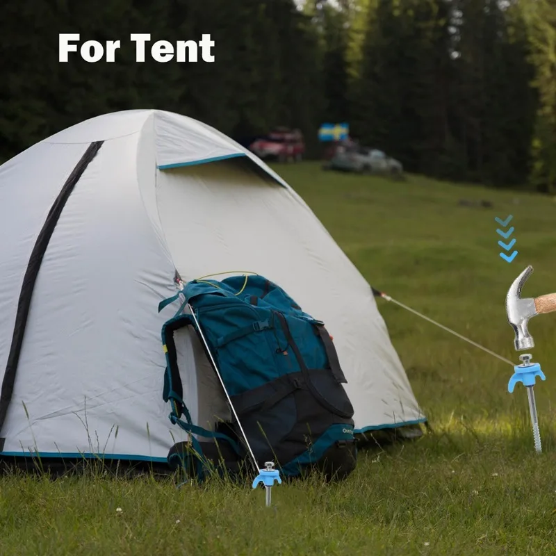 Heavy Duty Metal Spiral Ground Anchors - Set of 10 Camping Tent Stakes with Hex Socket