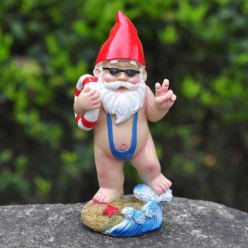 Fun Garden Gnome Statue Resin Crafts Fun White Bearded Dwarf Outdoor Decoration Crafts 5