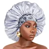 Women Extra Large Silky Satin Hair Bonnet Thick Hair Sleep Cap Elastic Band Beanie African Headwrap Flower Turban Chemo Caps 5