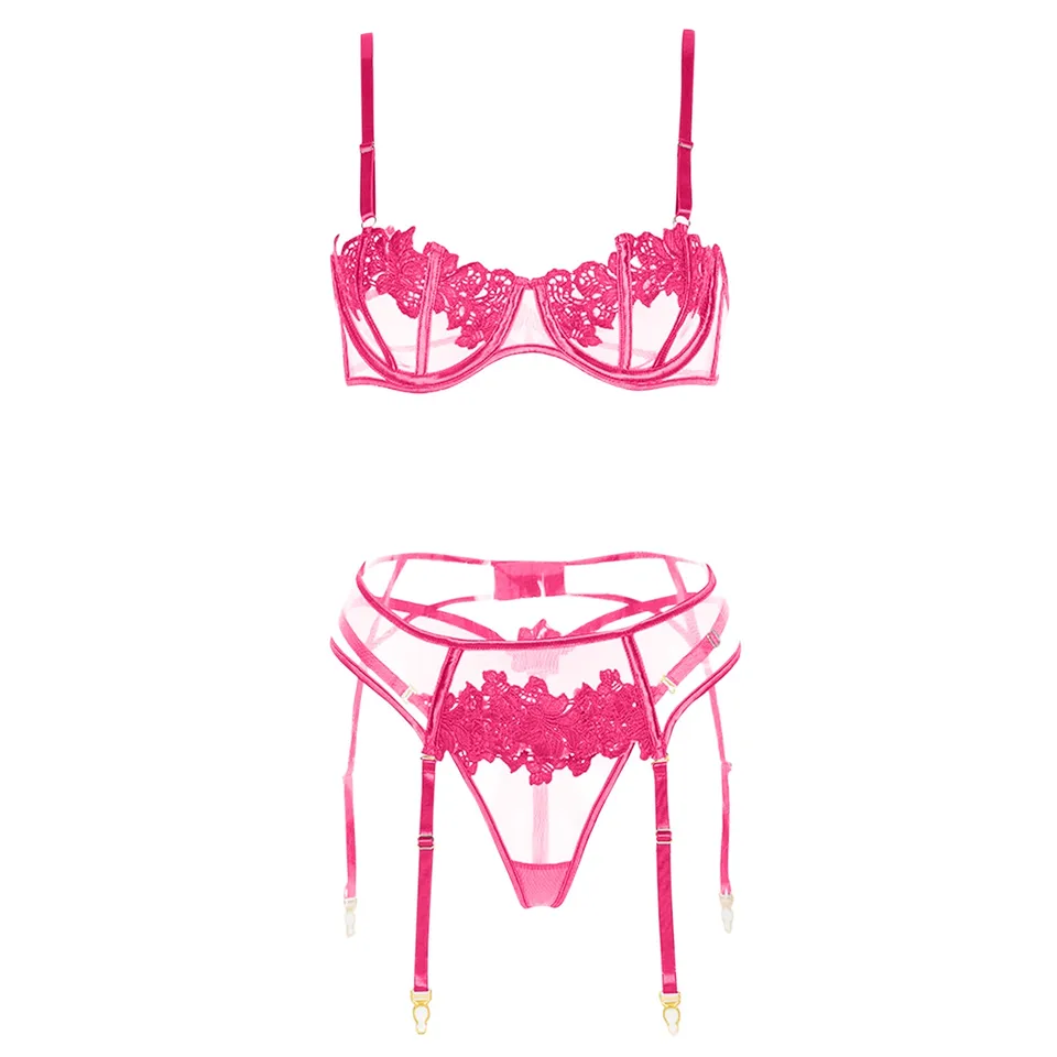 Elegant Lace Bra and Garter Lingerie Set