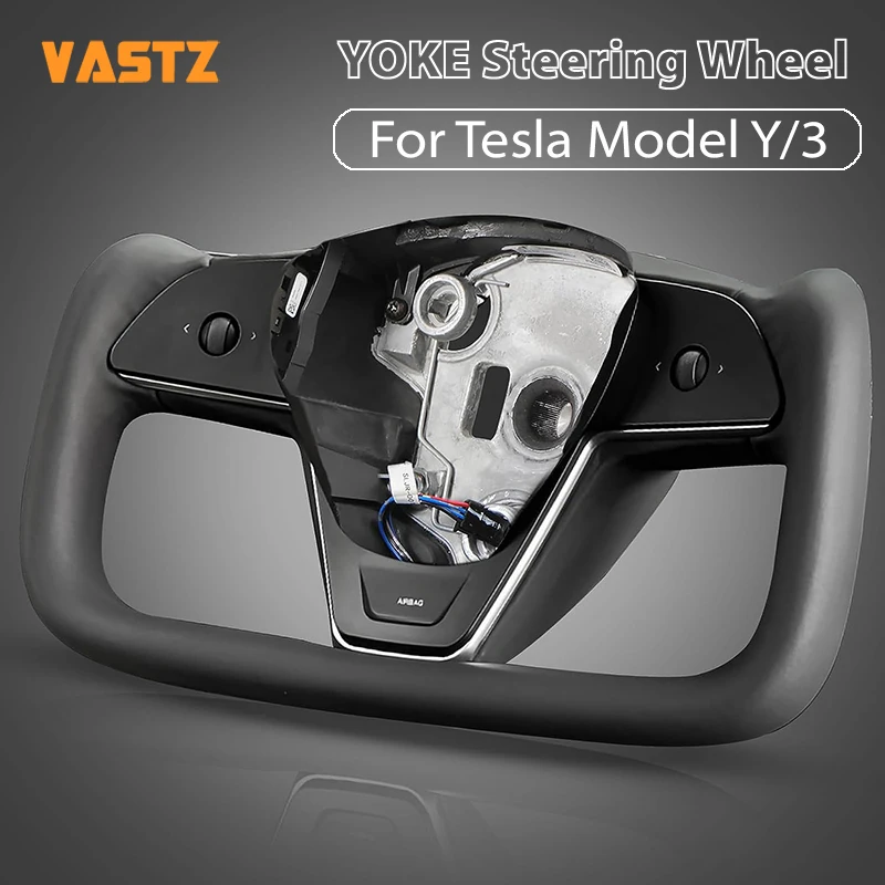 VASTZ New Tesla Yoke Steering Wheel for Model 3 Y Black White Nappa Leather Heating Customization Personalized Including Knob
