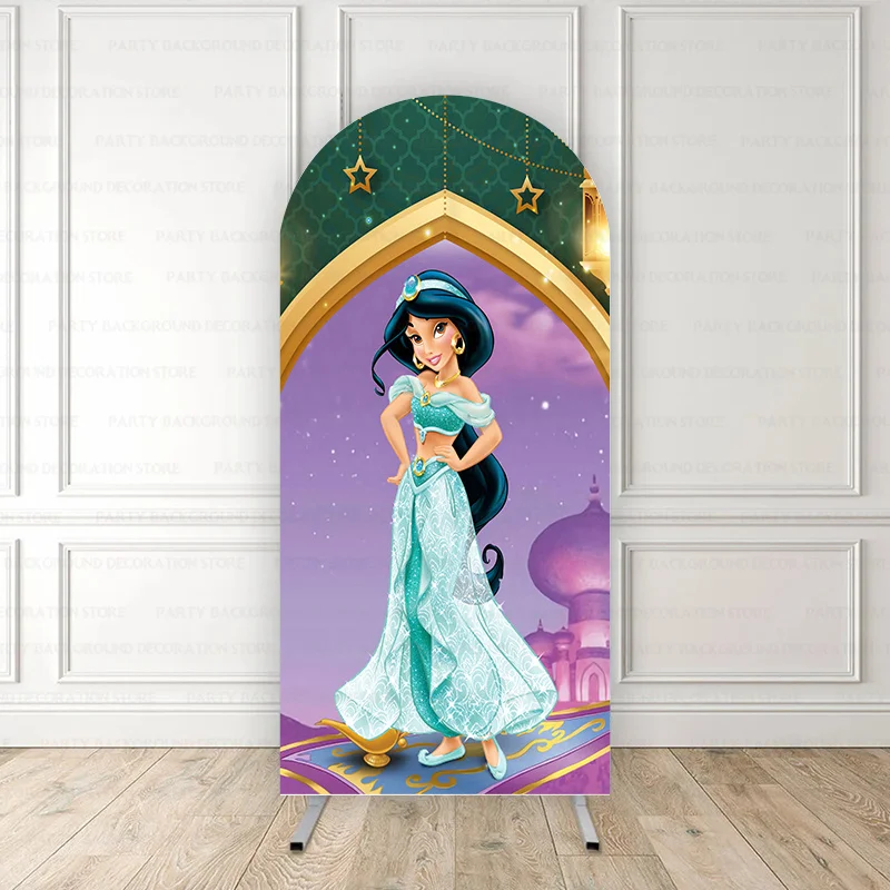 

Disney Aladdin Jasmine Arch Baby Shower Backdrop Girl Dreamy Cartoon Castle Princess Birthday Party Photography Background Decor
