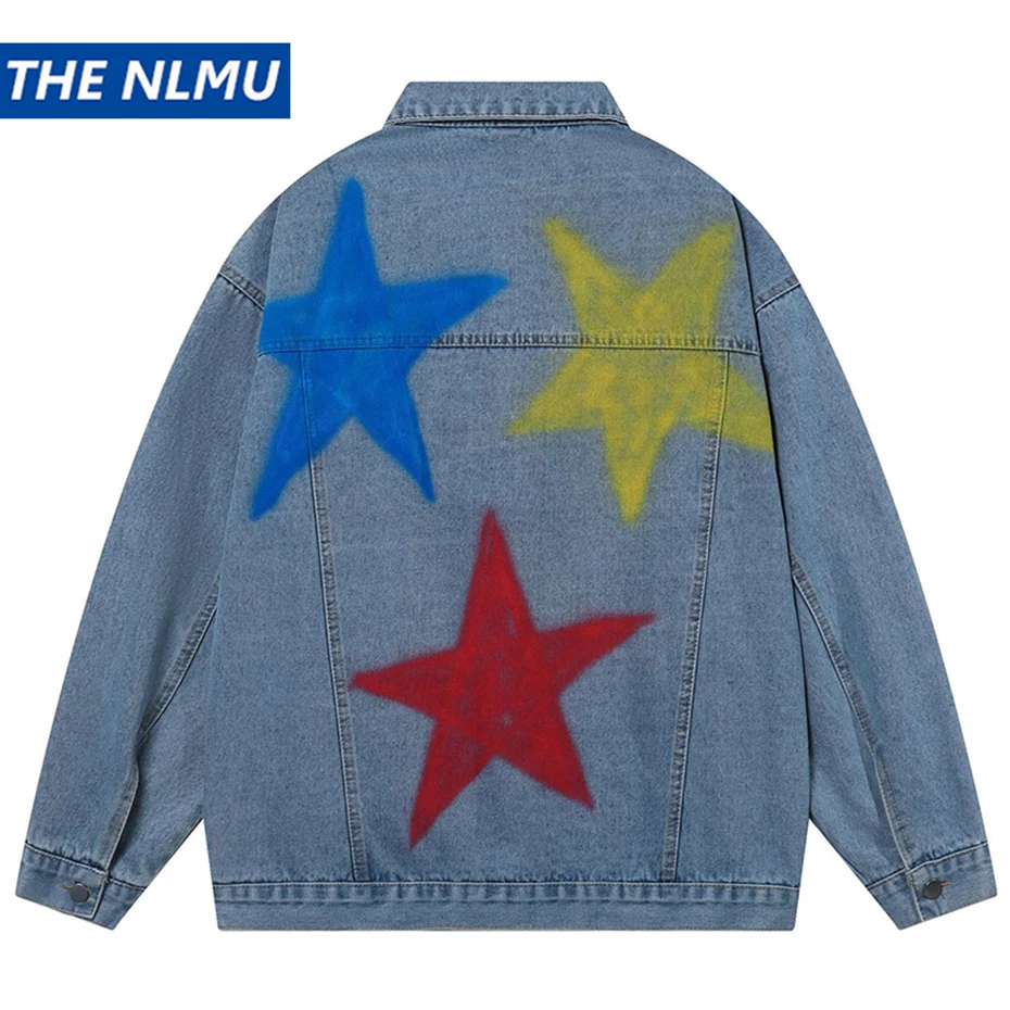 

Fashion Star Denim Jacket Men Fashion Blue Jeans Jacket Harajuku Oversized Hip Hop Streetwear Jacket Coat