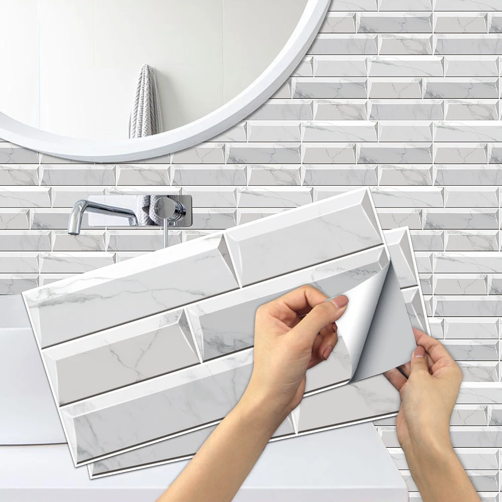 

Waterproof Self Adhesive Removable 3D DIY Modern Greyish White Marble Tile Wall Sticker Bathroom Kitchen Cupboard Home Decor