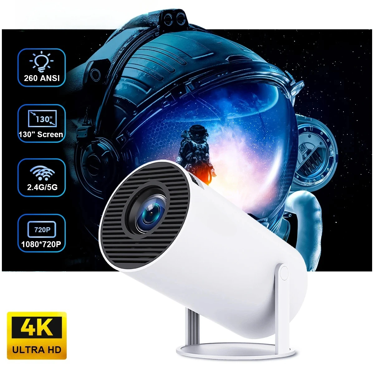 HY300 Pro Projector Android 11 4K 1280*720P Dual Wifi 260ANSI Flexible BT5.0 Cinema Outdoor Portable Indoor Projetor with Bag