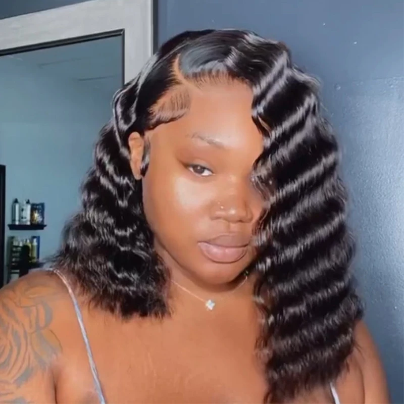 

Loose Deep Wave Bob Lace Front Human Hair Wigs 13x4 Transparent Lace Frontal Wig for Women Natural Hair Short Bob Cut Lace Wigs