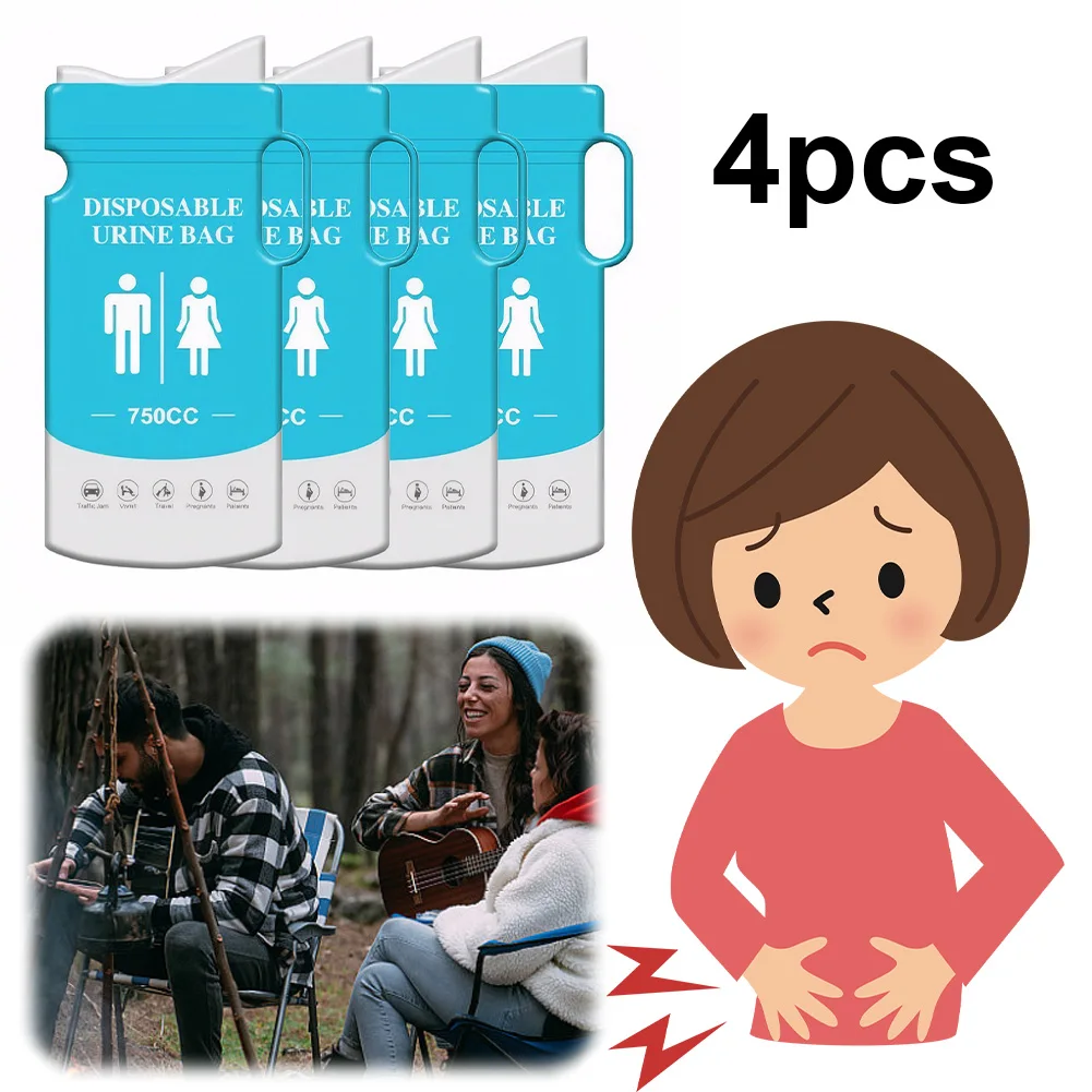 Disposable Urine Bag 750ml 4Pcs Outdoor Emergency Urinate Bags Leakproof Portable Urinal Bag Self Sealing for Camping Hiking