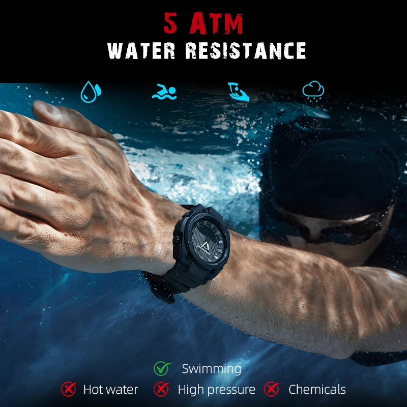 NORTH EDGE FORTRESS Men's Waterproof Sports Digital Watch with Stopwatch and World Time Function