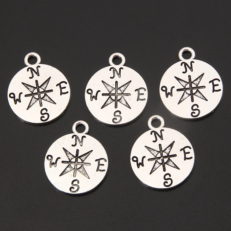 20pcs Compass Charms Foot Sailing Silver Color Direction Pendants