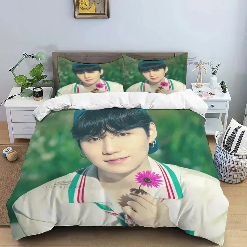 Korean Fashion Singer Group Kpop Jung Kook SUGA Jimin Bedding Set,Duvet Cover Bed Set Quilt Cover Pillowcase,King Queen Size 4