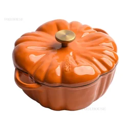 Pumpkin Enamel Pot Multifunctional Dutch Ovens Home Cast Iron Cookware Enamel Soup Pot Coating Non Stick Casserole Pot with Lid