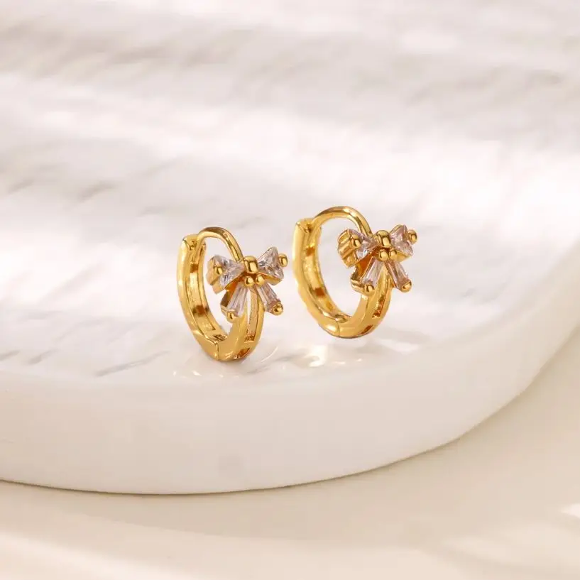 Zircon Bow Earrings Key feature Waterproof Jewelry For Women