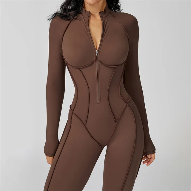 TRY TO BN Gym Jumpsuit Half Zipper Sports Stripe Fitness Bodysuit One-Piece Workout Activewear Tights Woman Suits Yoga Clothing
