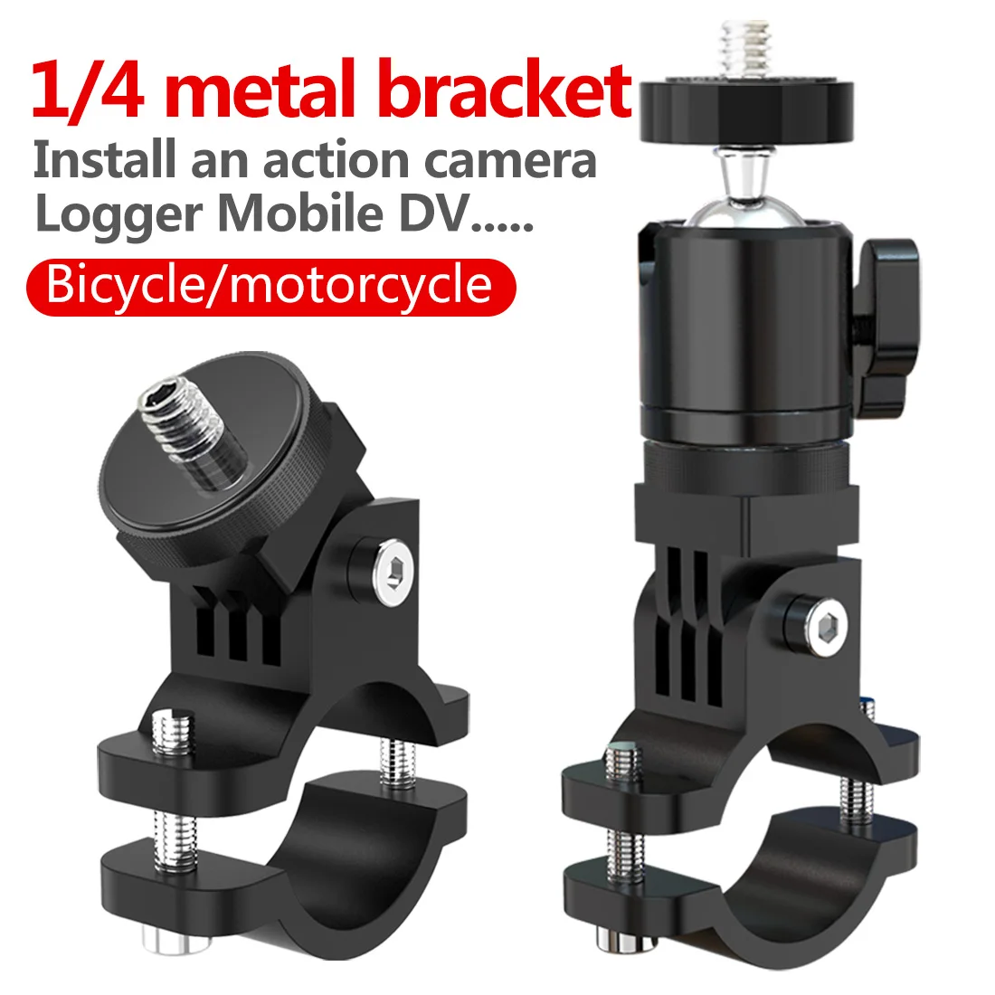 Metal Cycling Bike Mount Motorcycle Handlebar Holder 1/4 Screw for GoPro 10 9 8