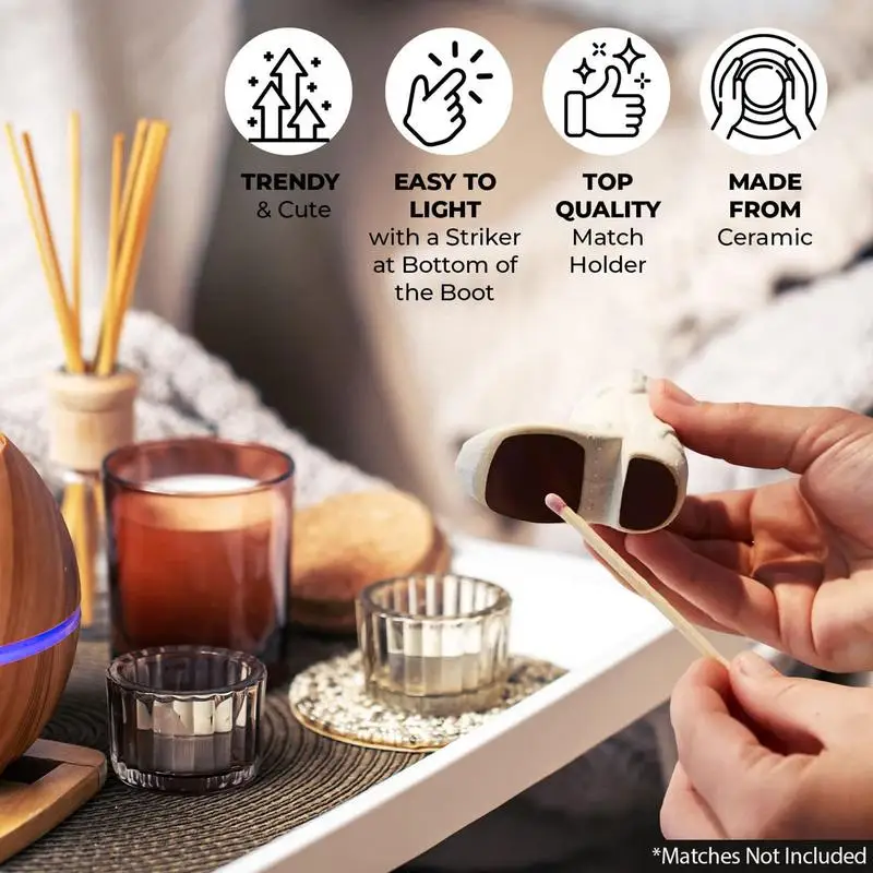 Cowboy Boot Match Holder With Striker Boho Style Ceramic Match Holder Match Stand Decoration Home Fireplace Kitchen Decorations