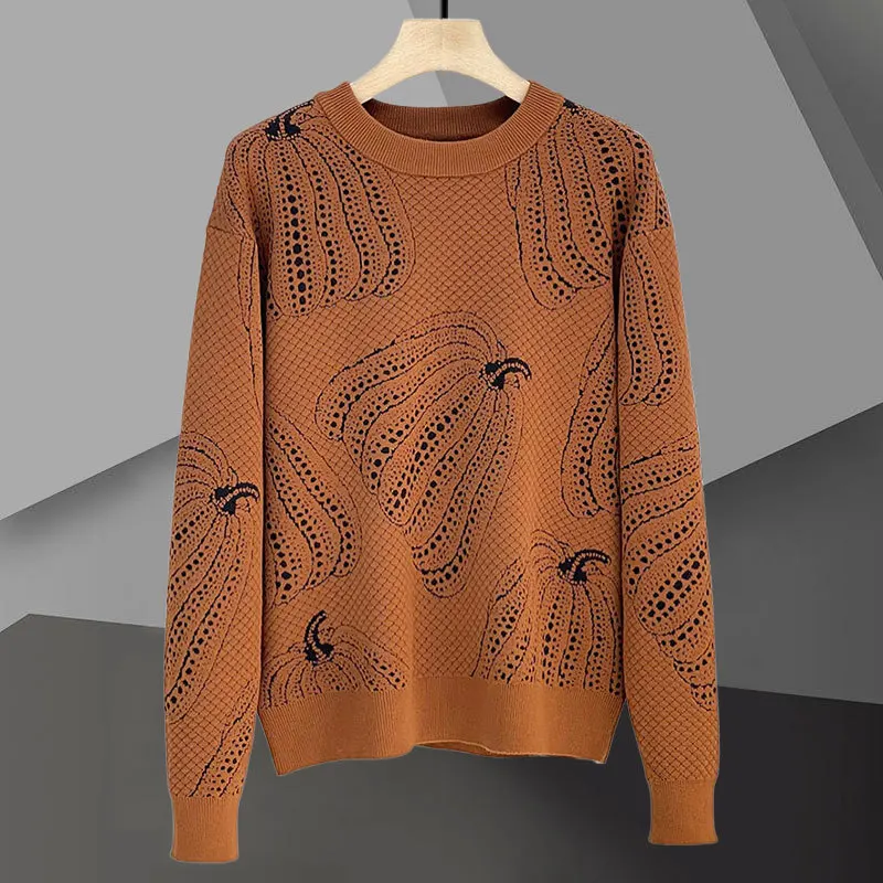 

Светильник роскошный свитер с тыквенной текстурой и круглым вырезом для мужчин осень-зима модный трендовый Повседневный Универсальный жаккардовый теплый вязаный