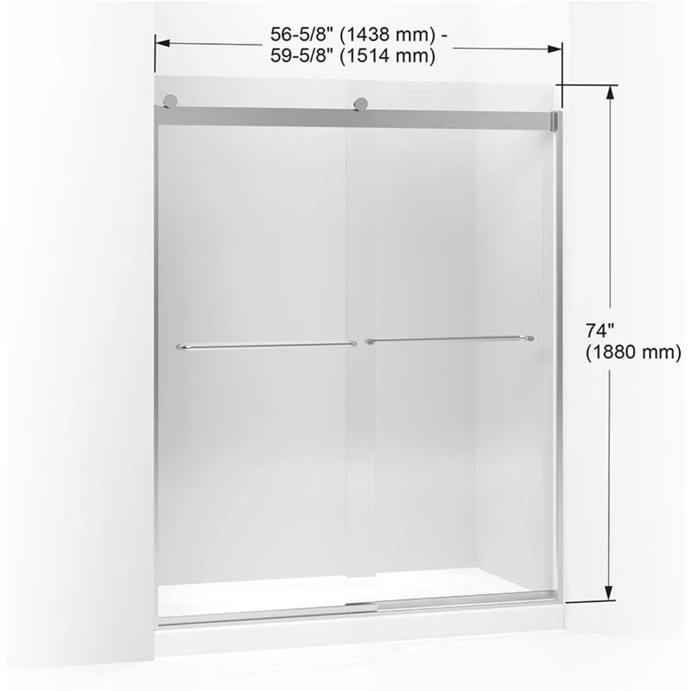 Shower Door, 74.00 x 3.06 x 59.63 inches, Crystal Clear with Matte Nickel frame 4
