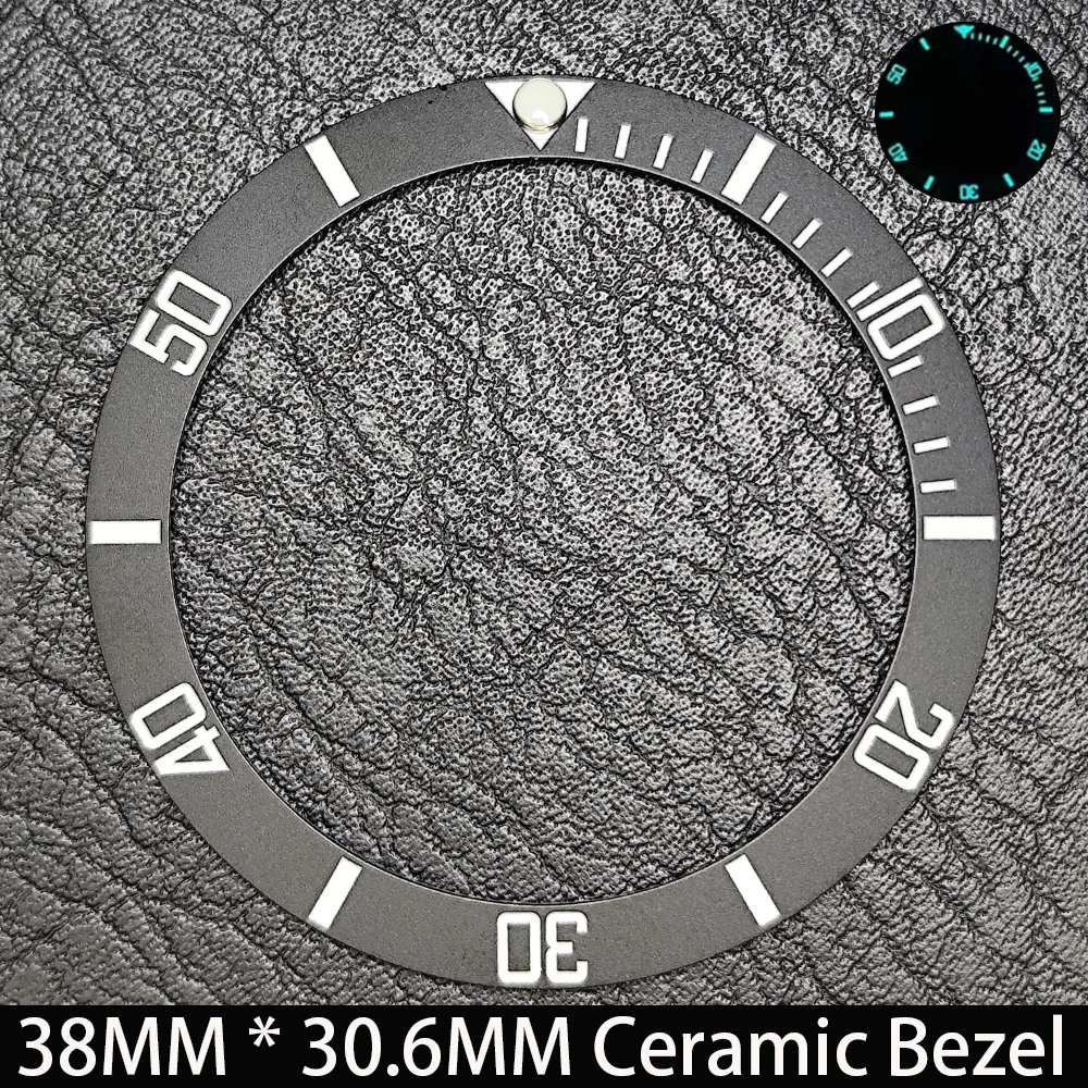 Elegant Blue Luminous Bezel GMT and Diving Watch Insert, Sloping 38mm x 30.6mm Ceramic/Aluminum