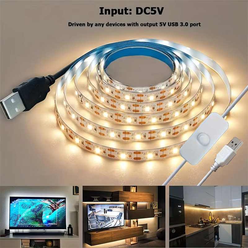 5V 2835 LED Strip Lights can be pasted,cuttable,White/Warm White Flexible LED Light For TV Backlight Home Cabinet Decor Lighting