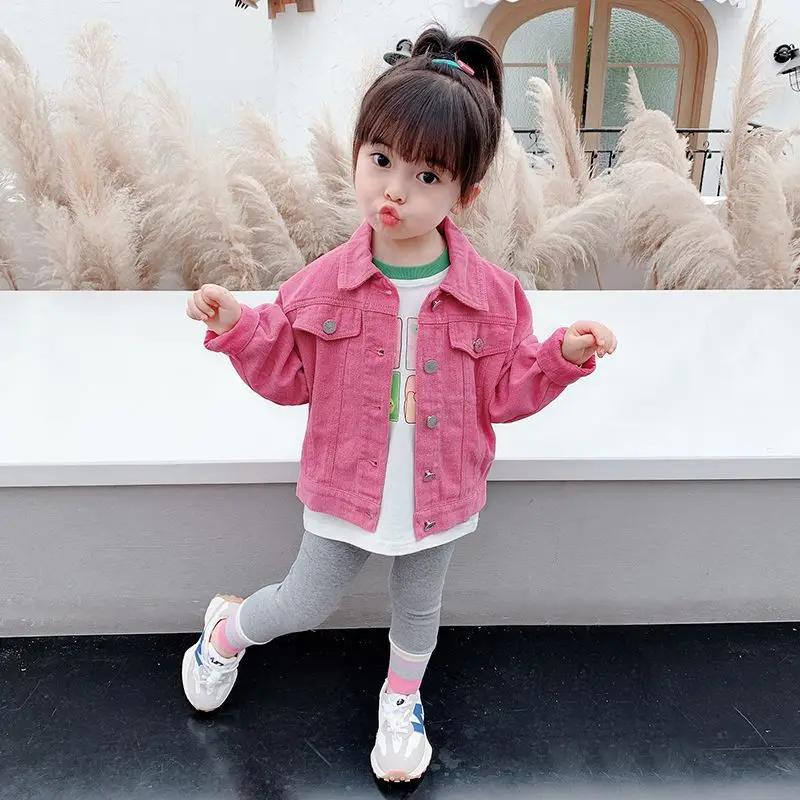 Girls coat Fashion children's denim jacket Pink baby spring and autumn coat baby outing clothes Sweet and casual girls' jacket - 5